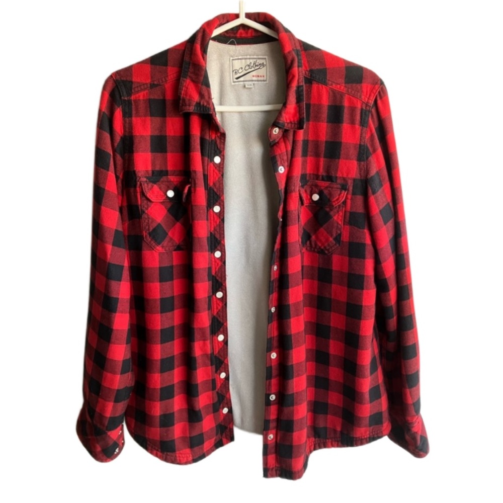 BC Clothing ladies cabincore red black buffalo plaid shacket small